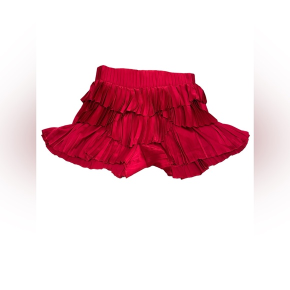 Andrea Iyamah - Hibi Pleated High Waisted Shorts Skort in Cherry- Size- M - Picture 3 of 16